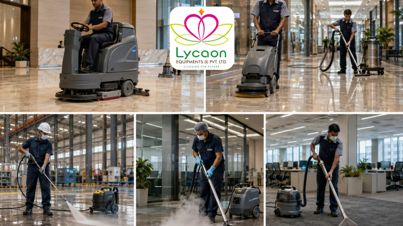 Commercial Cleaning Machines in India including Floor Scrubber, Industrial Vacuum Cleaner, High Pressure Washer and Steam Cleaning Machine for Professional Facility Maintenance